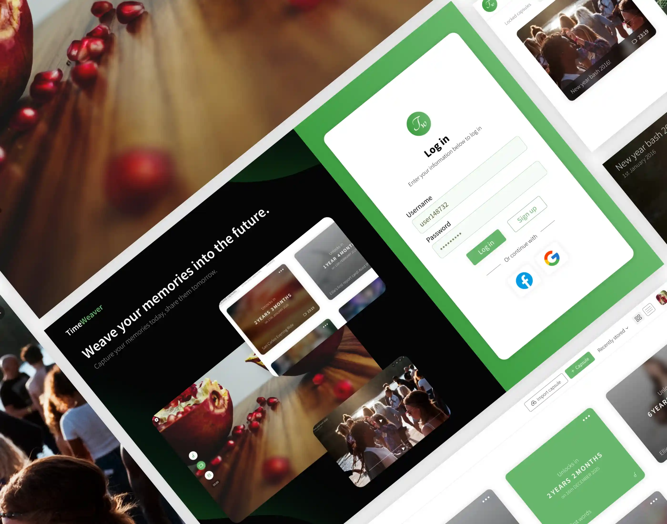 TimeWeaver - Time Capsule Web App Design. Daily UI/UX Design Challenge - Interactive prototype.